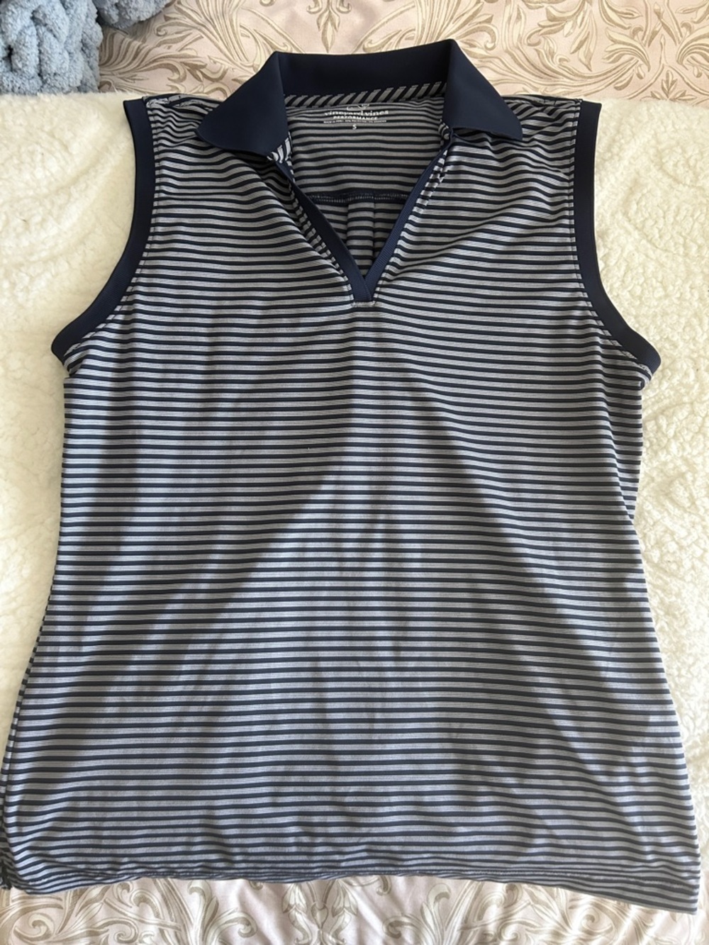 Vineyard Vines Navy & White Striped Sleeveless Polo Tank Top